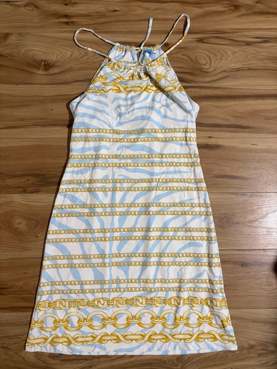 J. McLaughlin Dresses & Skirts - J. McLaughlin Blue White Gold Chain-Print Top